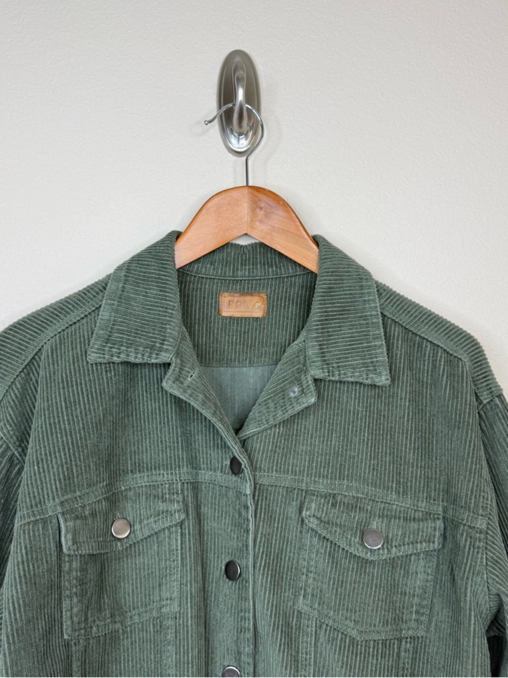POL Clothing Frayed Hem Corduroy Trucker Green Forest Crop Jacket Sz L - Picture 4 of 14